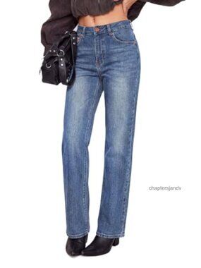 High Rise Relaxed Straight Leg Stretch Denim Jeans
